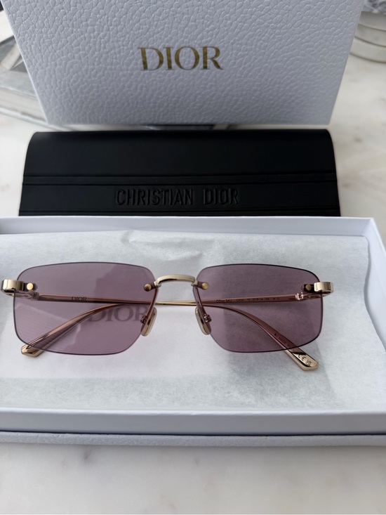 Dior Accessories - Dior Rimless Sunglasses with Pinkish-Purple Tinted Lenses and Gold Accents
